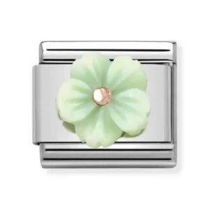 Image of Nomination CLASSIC Rose Gold Symbols Green Mother of Pearl Flower...