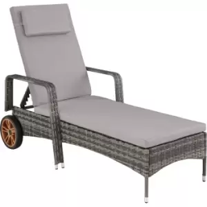 Image of Tectake - Sun lounger Caroline rattan aluminium - reclining sun lounger, garden lounge chair, sun chair