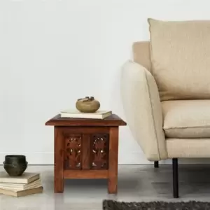 Image of Antique Effect Square Carved Wooden Bedside Lamp Table Side End Coffee Tables [Mahogany,Small 30x30x31 cm]