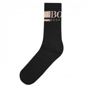 Image of Hugo Boss Ribbed Logo Quarter Socks Black/Gold