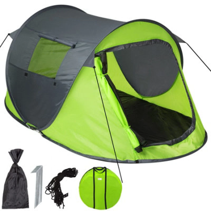 Image of Tectake 2 Man Pop Up Tent Waterproof For Camping Hiking Festival Mosquito Net Carry Bag - Grey/green