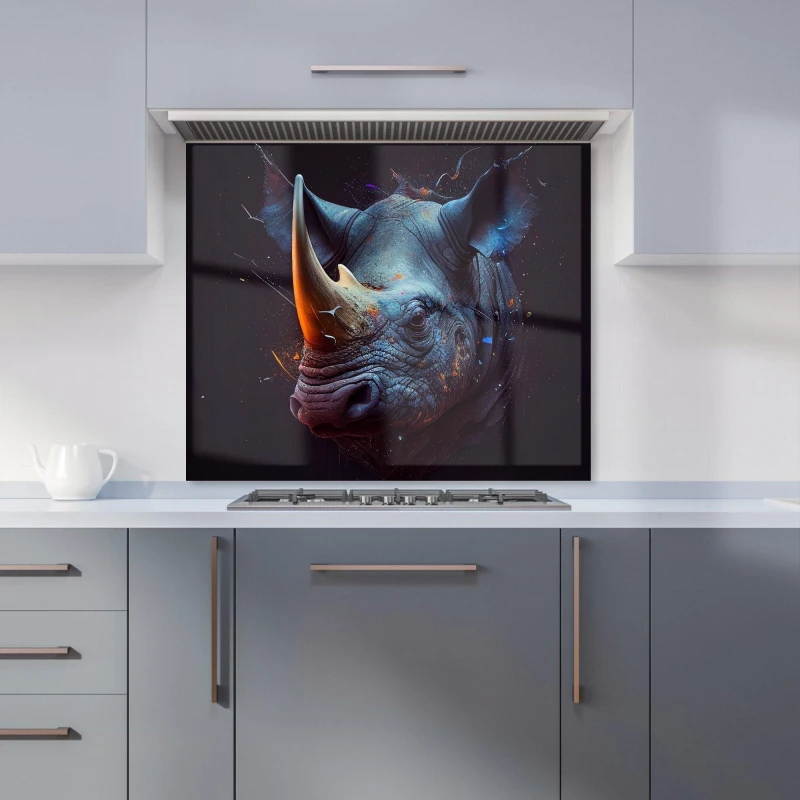Image of Warren Reed - Designer Rhino Face Splashart Kitchen Splashback in Grey Size: 900mm x 750mm Grey Unisex 900mm x 750mm