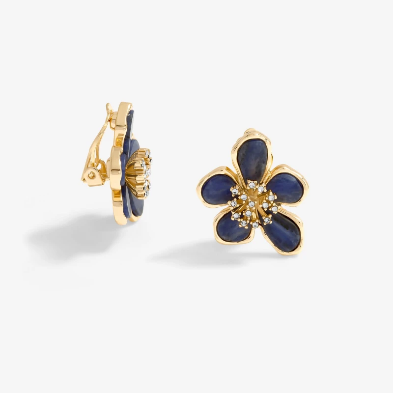 Image of Jon Richard Gold Plated Blue Enamel Floral Clip Earrings Gold