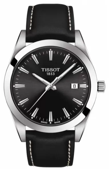 Image of Tissot T1274101605100 Gentleman Black Leather Strap Watch