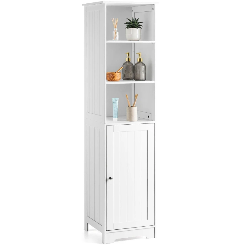 Image of Christow Bathroom Shelf Cabinet White Freestanding Tallboy Storage Shelving Unit White