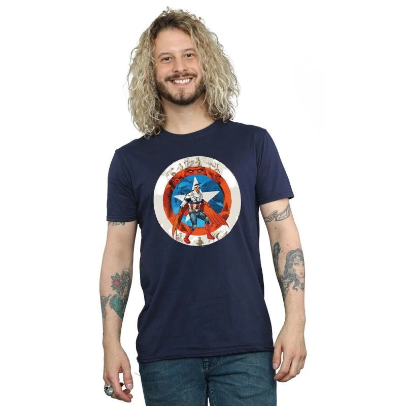 Image of Marvel Marvel Men Captain America Sam Wilson Shield T-Shirt in Navy Size: Small Navy S Male 5059400245776