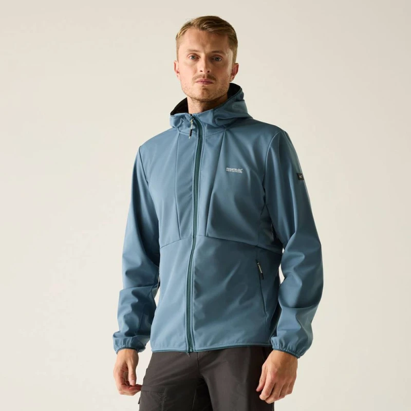 Image of Regatta Mens Tredmoor Water-Resistant Hooded Softshell Jacket in Mid Blue Size: 2XL Mid Blue Male 2XL
