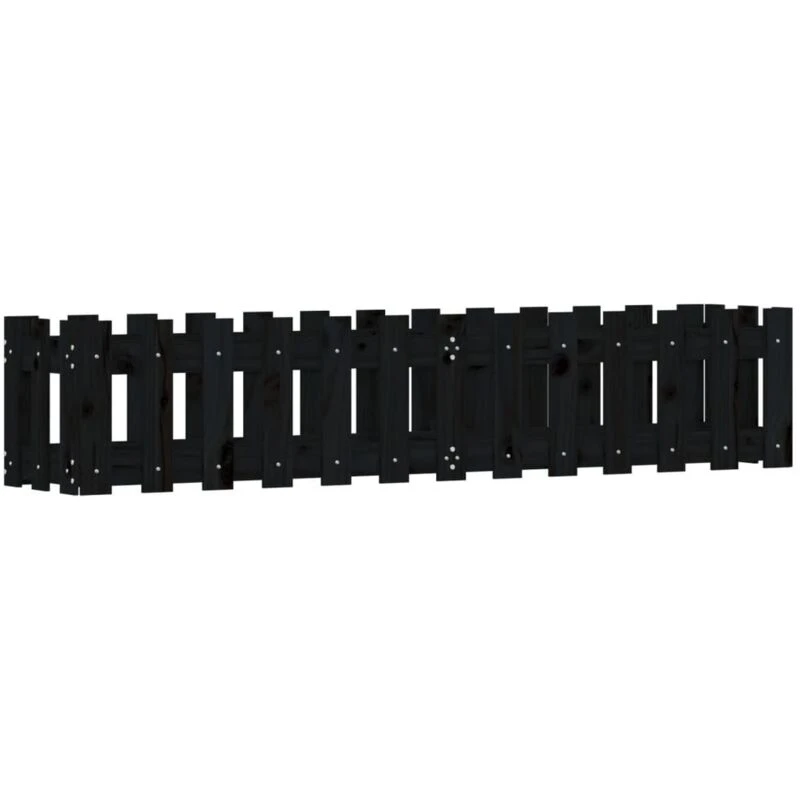 Image of vidaXL Garden Raised Bed w/ Fence Design Black 150x30x30cm Solid Wood Pine, Black 832489