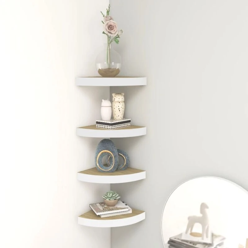 Image of VIDAXL Vidaxl - Wall Corner Shelves 4 pcs Oak and White 25x25x3.8cm mdf 8720286417331