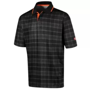 Image of ISLAND GREEN PLAID PRINT POLO SHIRT CHARCOAL/BLACK 2X-Large