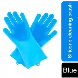 Image of 2 in1 Blue Silicone Cleaning Household, Kitchen & Pet Care Scrubber Gloves