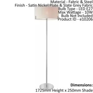 Image of Floor Lamp Light Satin Nickel & Slate Grey Fabric 10W LED E27 Base & shade