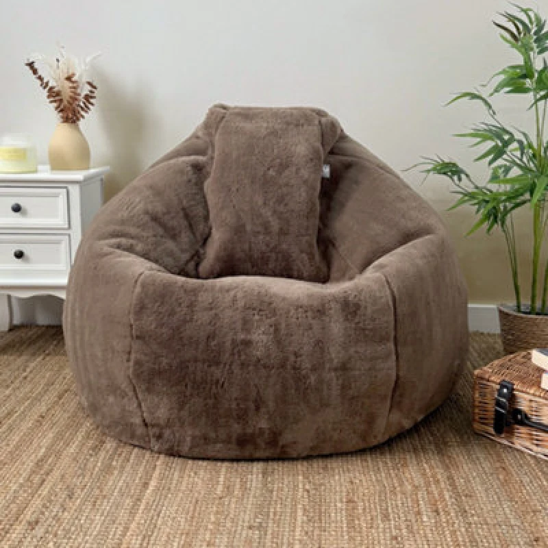 Image of rucomfy Beanbags rucomfy Indoor Faux Fur Adults Bean Bag - Hygge Style Lounger Chair in Chocolate Chocolate Unisex