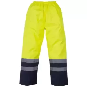 Image of Yoko Unisex Adult Two Tone Hi-Vis Over Trousers (L) (Yellow/Navy) - Yellow/Navy