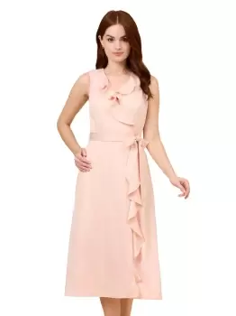 Image of Satin Crepe Ruffle Wrap Dress