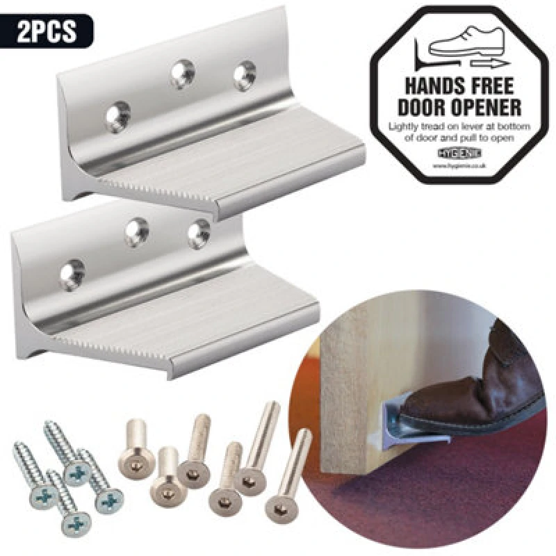Image of Valiant Hands Free Foot Pull Door Opener (2-Pack) Metallic Silver