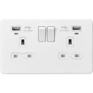 Image of MLA Knightsbridge 13A 2 Gang Socket Dual USB (2.4A) W/LED Charge Indicators Matt White - SFR9904NMW