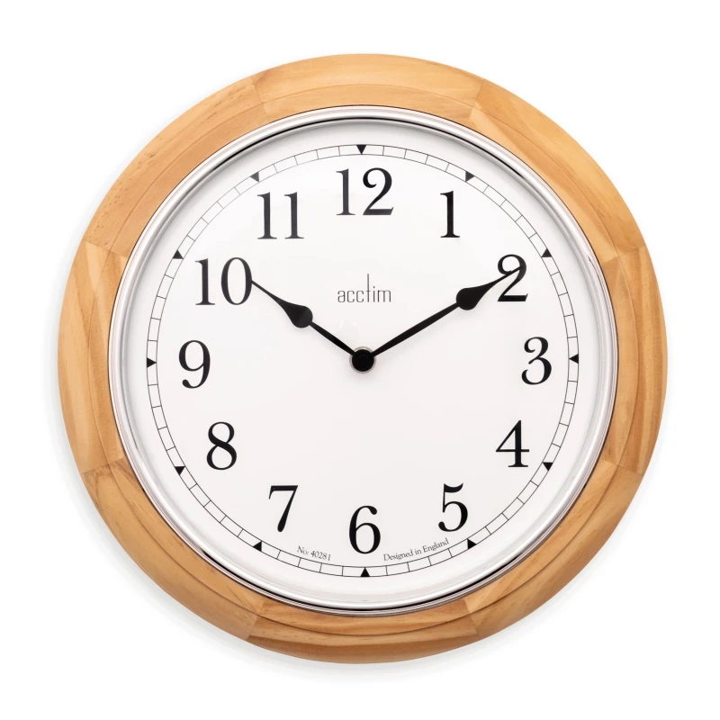 Image of Acctim Winchester Wall Clock Quartz Crafted Wood Domed Glass Lens Oak 31.5cm Light Oak