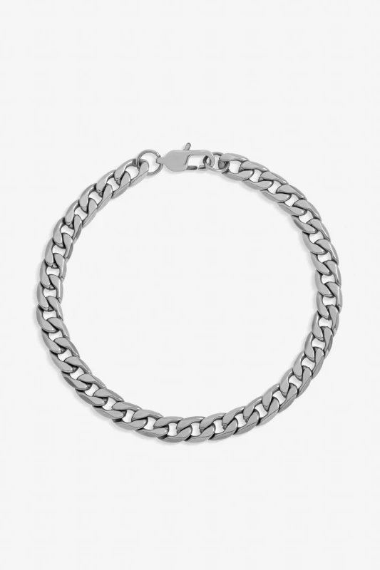 Image of Inicio Mens Steel Waterproof Curb Chain Bracelet - Gift Pouch in Silver Silver Male One Size