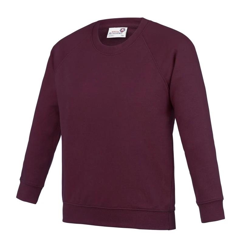 Image of AWDis Academy Crew Neck Raglan School Sweatshirt in Burgundy Size: 3-4 Years Burgundy Unisex 3-4 Years