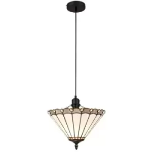 Image of Luminosa Lighting - 1 Light Uplighter Ceiling Pendant E27 With 30cm Tiffany Shade, Grey, Crystal, Black