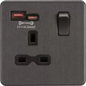 Image of KnightsBridge Screwless 13A 1G Switched Skt w/ Dual USB FASTCHARGE ports A/C (5-12V 4A shared) - Smoked Bronze