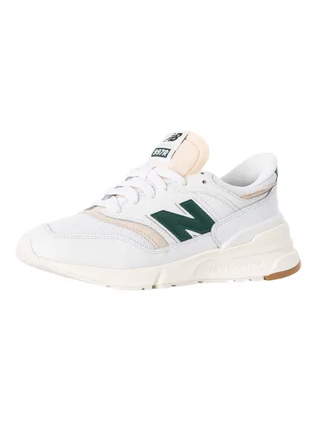Image of New Balance 997R Leather Trainers White/Nightwatch Green 9 UK