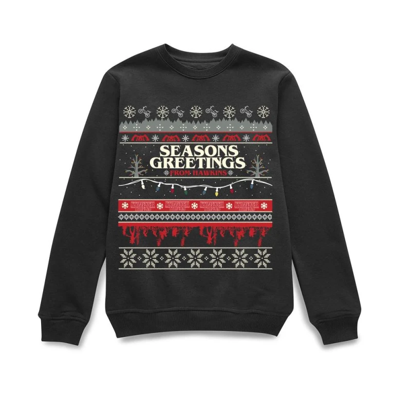 Image of Stranger Things Hawkins Christmas Unisex Christmas Jumper - Black - S