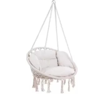 Image of Hanging Chair With 2 Pillow 150kg Load Capacity 60cm Weatherproof 360° Swing Indoor Outdoor Hanging Seat Boho Style Cream - Detex
