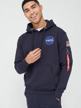 Image of Alpha Industries Space Shuttle and Back Print Overhead Hoodie - Blue