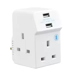 Image of Masterplug 3 Socket 13 Amp Fused Multisocket Adaptor + 2 x USB (2.1A) - White