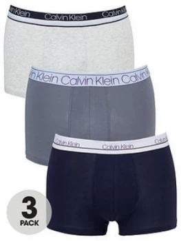 Image of Calvin Klein 3 Pack Trunk - Grey/Blue/White, Grey/Blue, Size L, Men