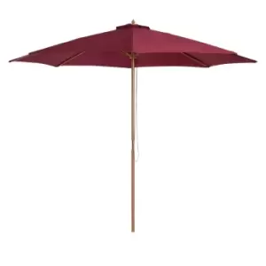 Image of Outsunny 3M Fir Wooden Garden Parasol Sun Shade Outdoor Umbrella Canopy - Wine Red