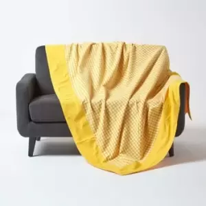 Image of Cotton Gingham Check Yellow Throw, 150 x 200cm - Yellow - Homescapes