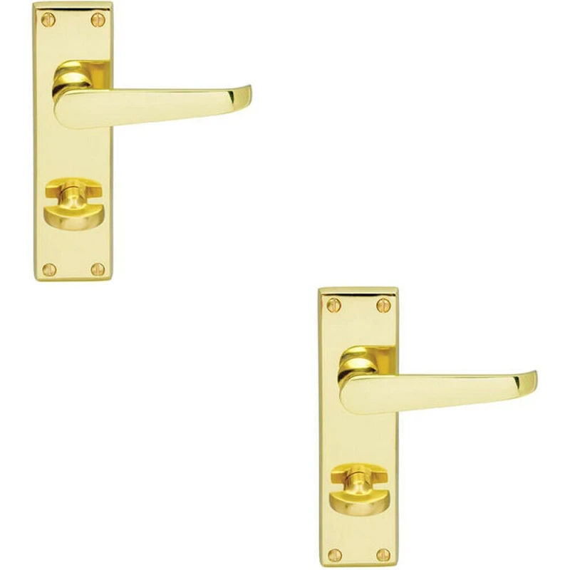 Image of Loops 2x Victorian Flat Lever on Bathroom Backplate Handle 150 x 42mm Polished Brass Metallics