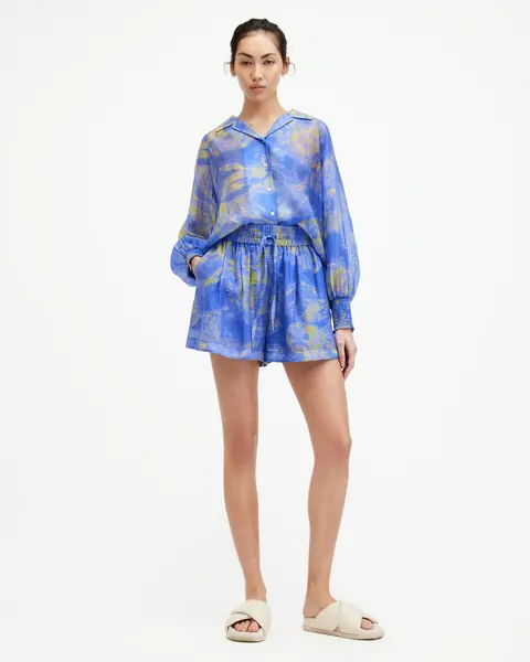 Image of AllSaints Isla Relaxed Fit Inspiral Print Shorts