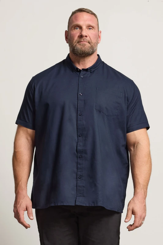 Image of BadRhino Short Sleeve Oxford Cotton Shirt Dark Blue