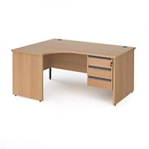 Image of Dams International Left Hand Ergonomic Desk with 3 Lockable Drawers Pedestal and Beech Coloured MFC Top with Graphite Panel Ends and Silver Frame Corn