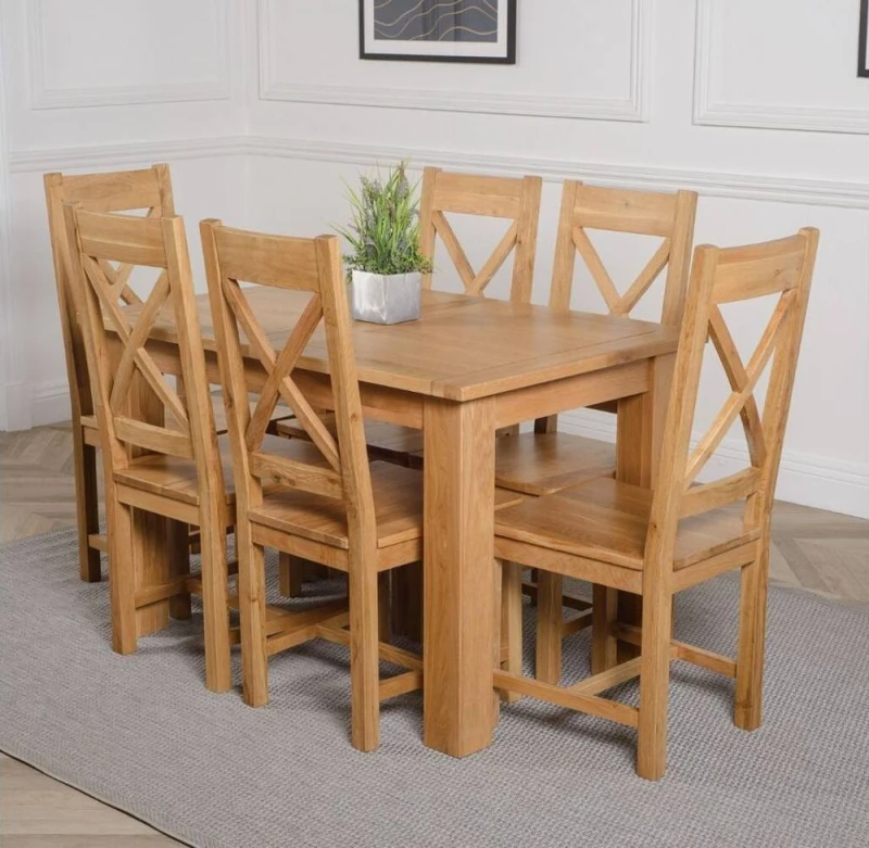 Image of Thats Furniture Hampton 120-160cm Oak Extending Dining Table & 6 Berkeley Chairs in Brown Brown Unisex