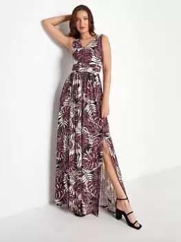 Image of Long Tall Sally Long Tall Sally Sleeveless Maxi Dress With Front Split Black Tropical, Red, Size 20, Women