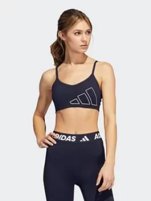 Image of adidas Aeroreact Training Light-support Logo Bra, Blue/White Size M Women