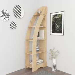 Image of Orsa 5 tier mdf Corner Bookcase Bookshelf Shelving Unit Screwless Design - Oak - Decorotika