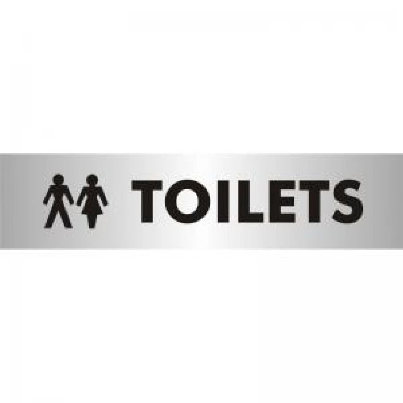 Image of Stewart Superior Seco Sliding Sign TOILETS Reversed Printed Acrylic Door Sign Brushed Aluminium Composite 190 x 45mm - BAC111 BAC111