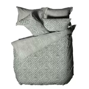 Image of Furn Tanza Global Geometric Duvet Cover Set (Single) (Sage Green)