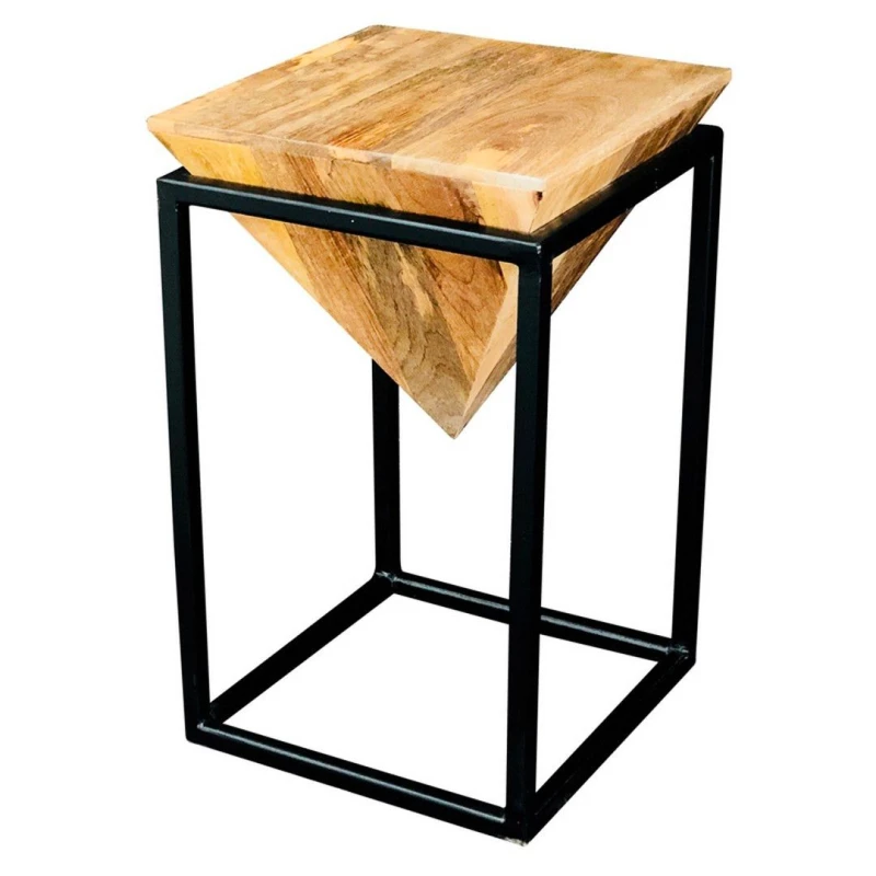 Image of Jaipur Furniture Ltd Ravi Iron Base Solild Wood Large Diamond Stool - L35 x W35 x H59cm - Mango Light Finish in Brown Brown Unisex