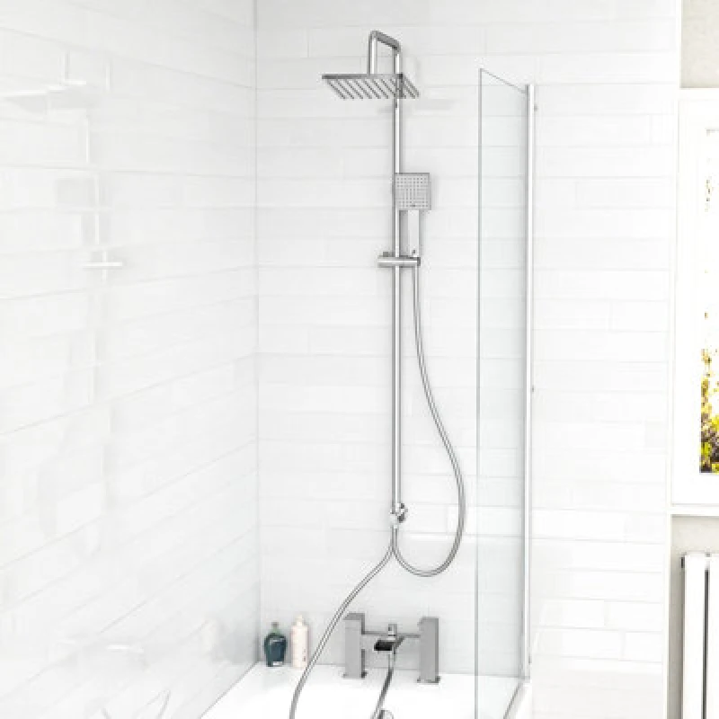 Image of Nes Home Square Shower Waterfall Mixer Tap, Handset & Riser Rail Kit Chrome