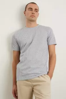 Image of Mens Slim Fit Blue Short Sleeve Tonal Stripe T-Shirt