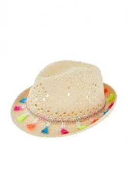 Image of Accessorize Girls Tassel Trilby Hat - Natural