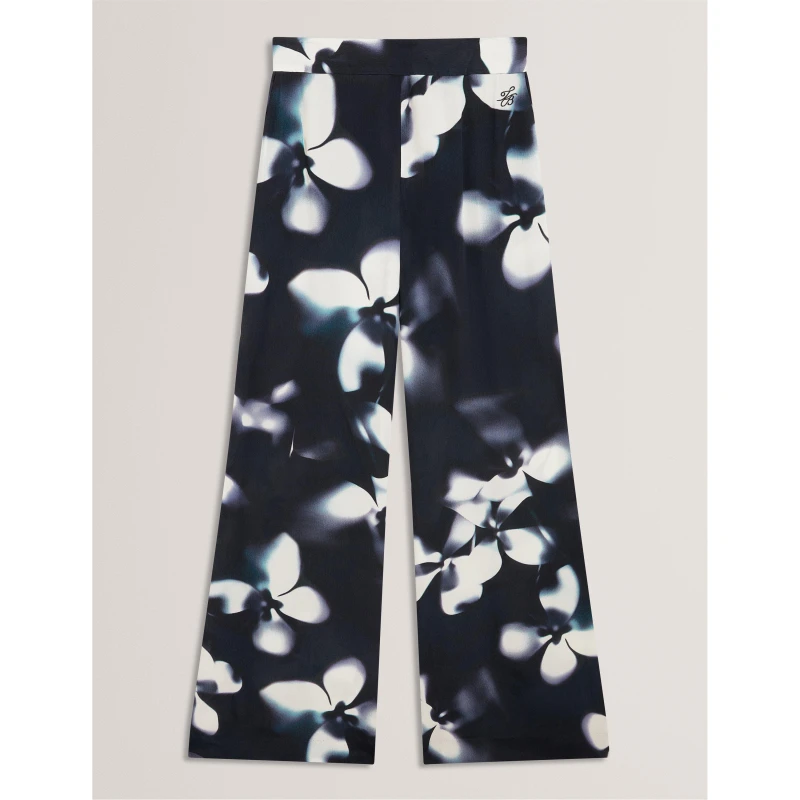 Image of Ted Baker Womens Print Palazzo Trousers Navy female 8 (XS)
