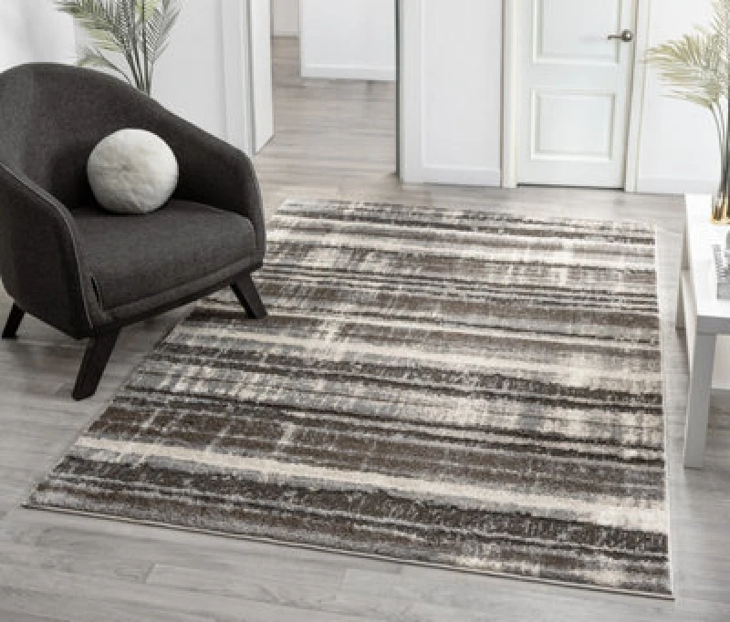 Image of Eleanor Modern Embossed Contemporary Living Room Area Rug - Striped Design,grey,80 X 150 Cm
